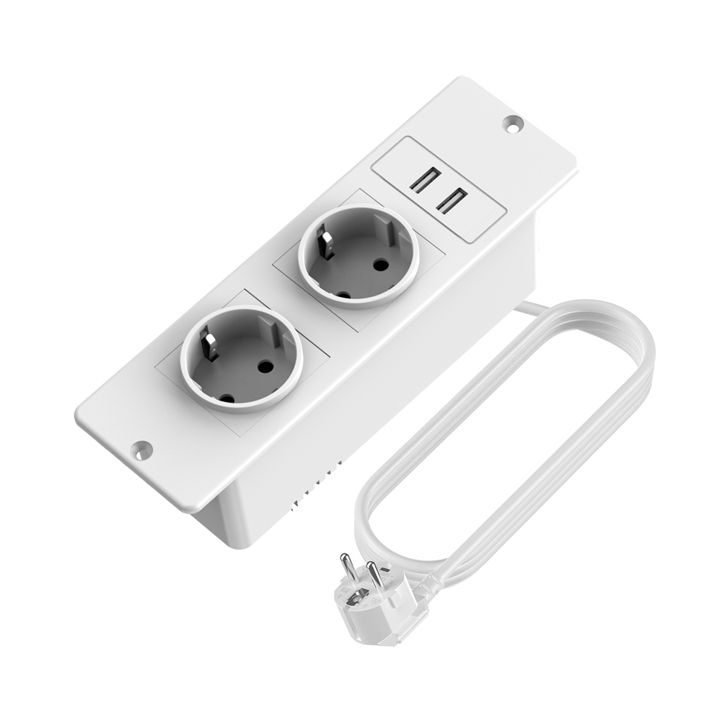 Commercial Kitchen Worktops - EU Weiße Einbau-Steckdosenleiste mit 2 USB-A-Anschlüssen,